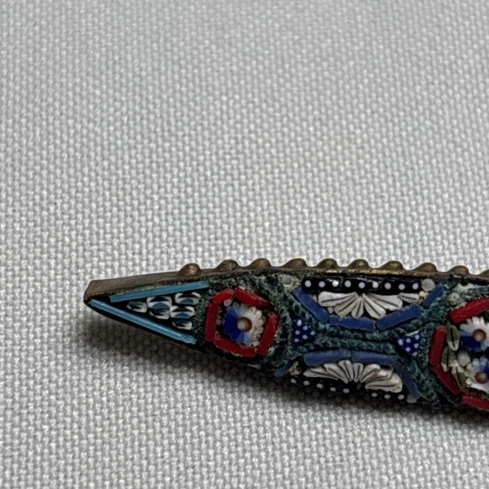 Vintage Venetian Grand Tour Micro Mosaic Flower Brooch Bar Pin